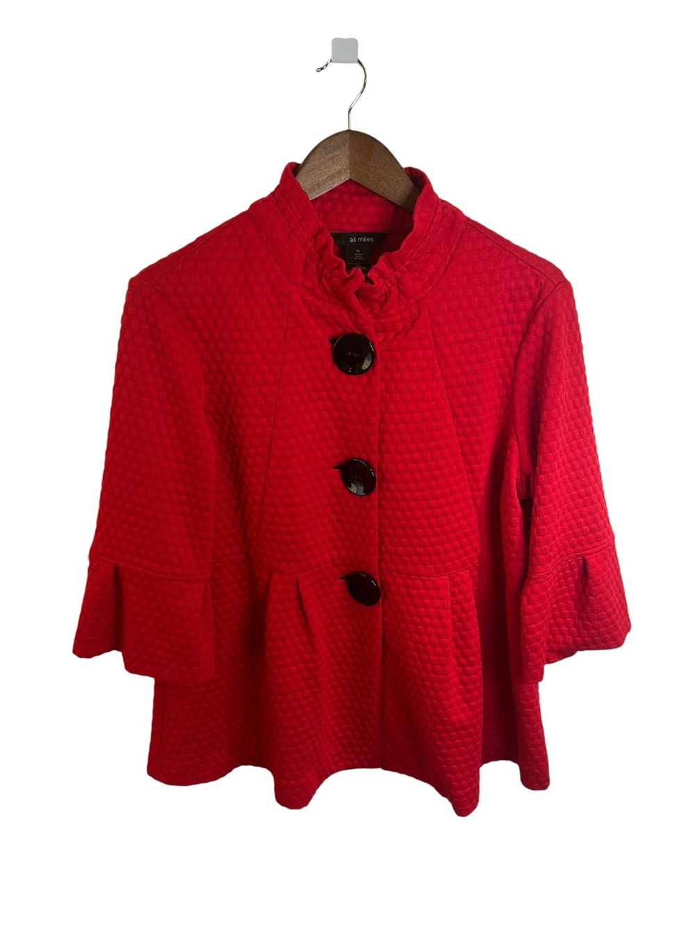 Ali Miles Red Ruffle-Collar Peplum Jacket